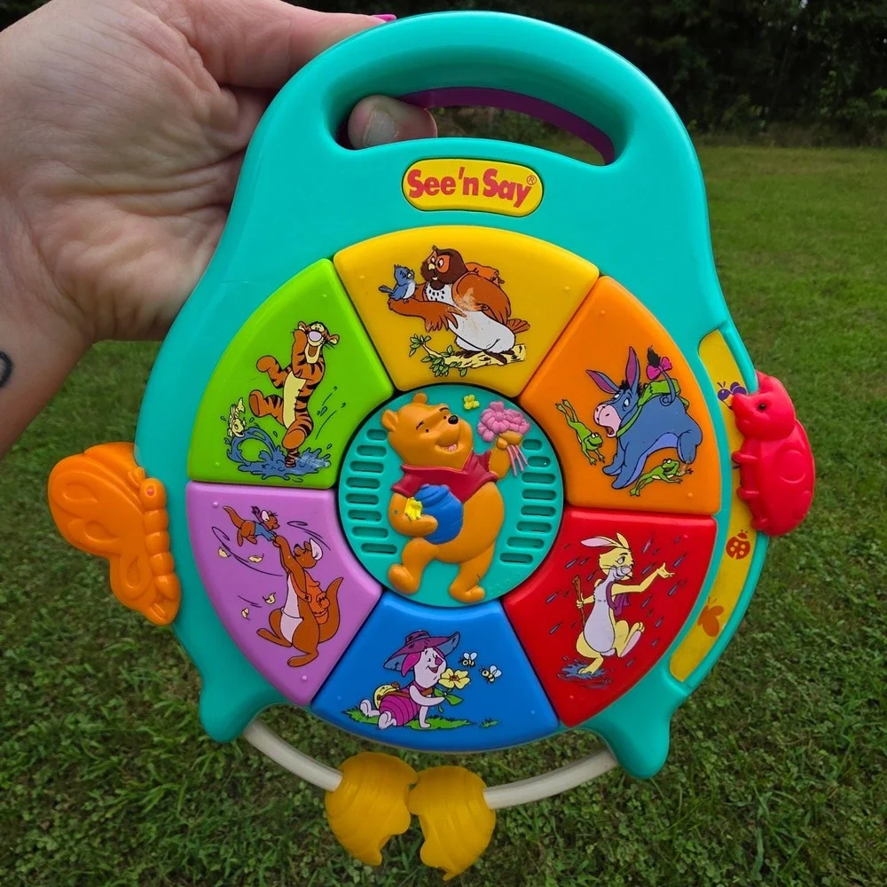 Vintage Disney Winnie the Pooh  See'nSay Learning Toy Teal Purple  Y2K Working!
